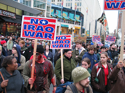 protesters march